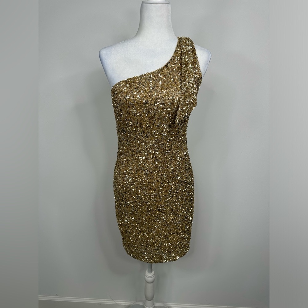 Gold Sequin Pearl Mini Dress